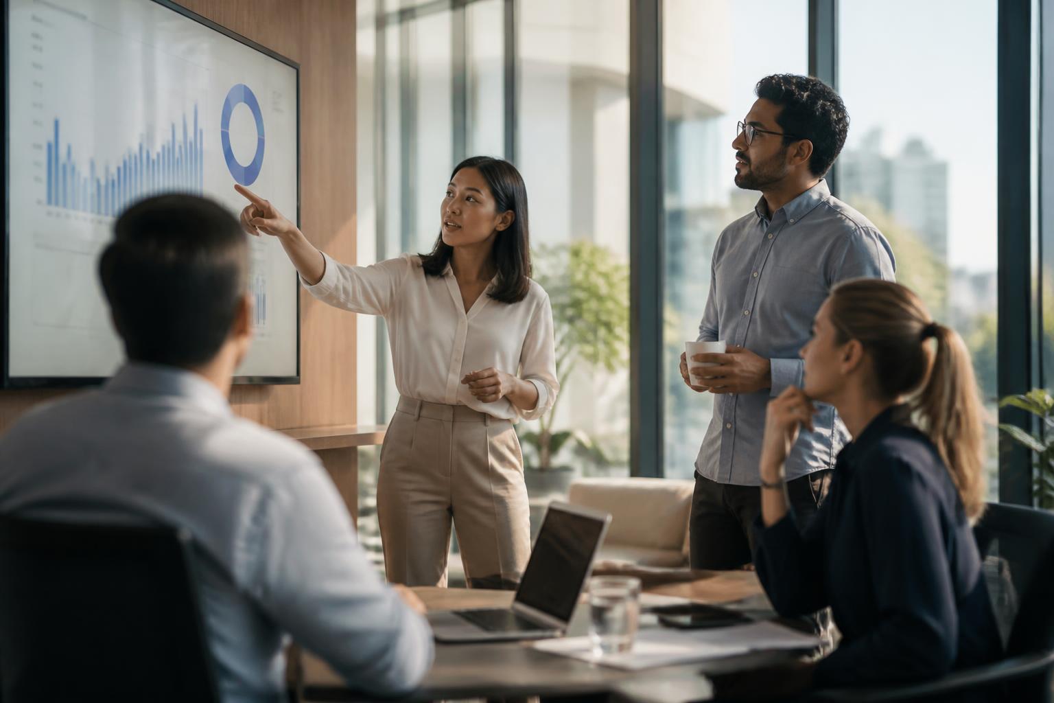 Techma Future team reviewing analytics in a modern office